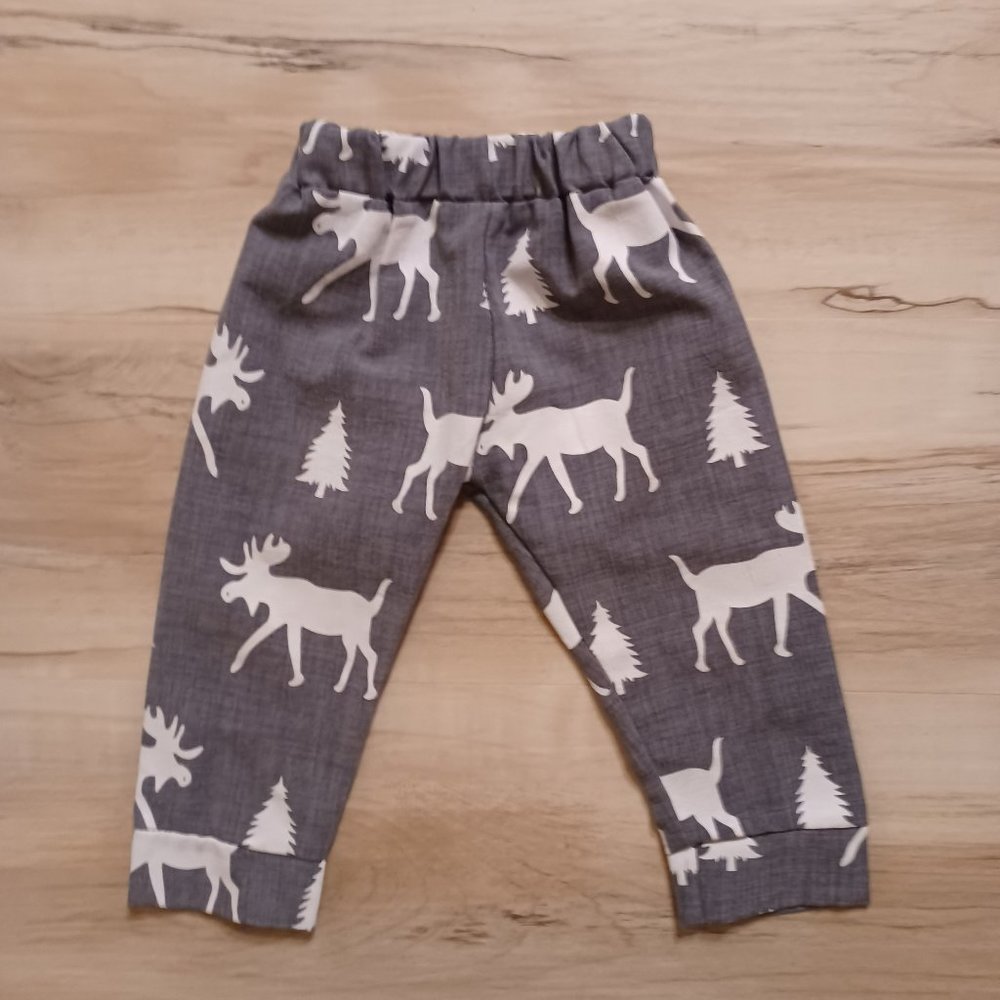 Pants, Boys grey with moose on them 3-6m new